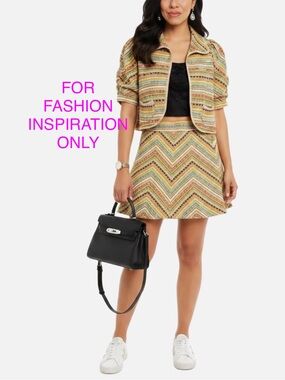 Nanette Lepore Multicolored Woven Skirt Suit Vintage 2Piece Set Chevron Tweed